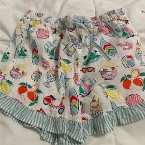 Mini Boden Floral Print Shorts with Ruffle Hem